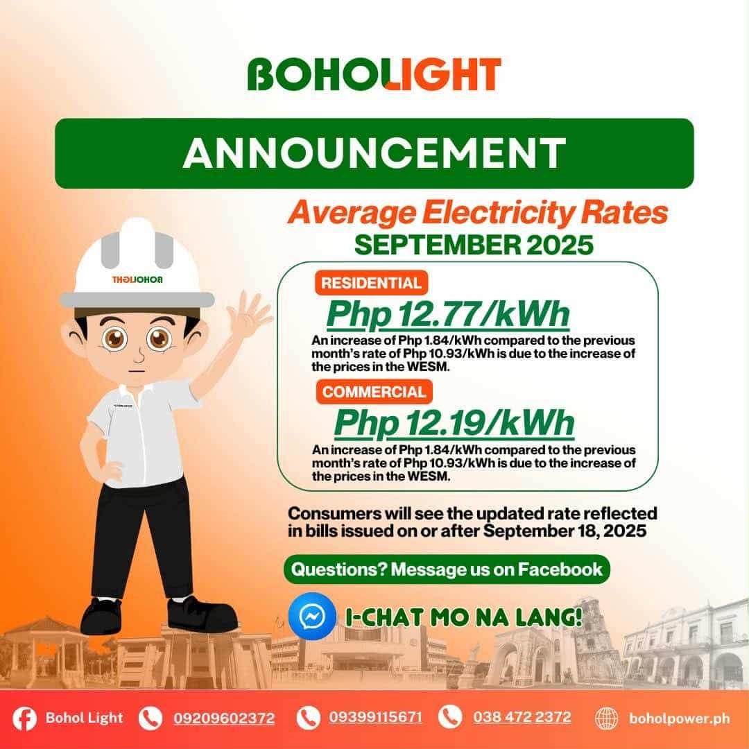 Bohol Light Announces Rate Adjustment for September, Citing Higher Spot ...